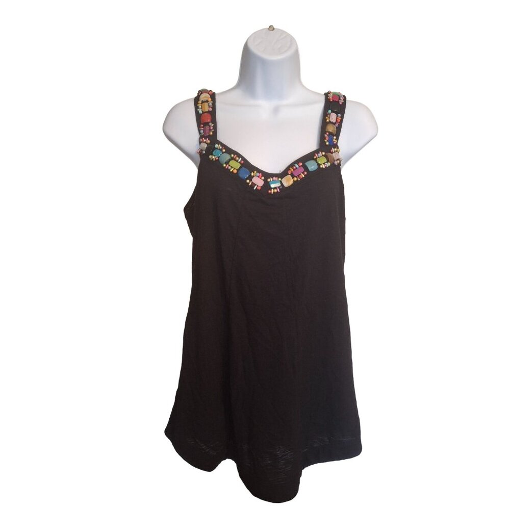 Tribal DeNime Womens Sleeveless Top Small Black Beaded Strap Y2K Festival Beach